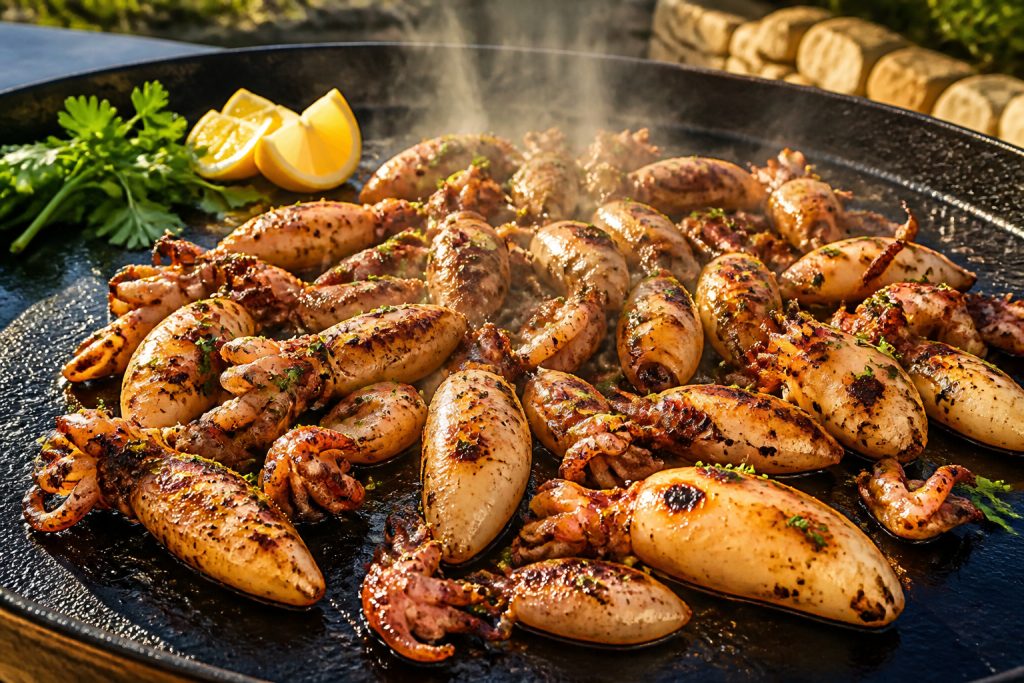 Chipirons grilles a la plancha citron et persil