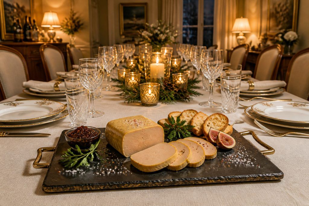 Foie gras festif sur table dressee