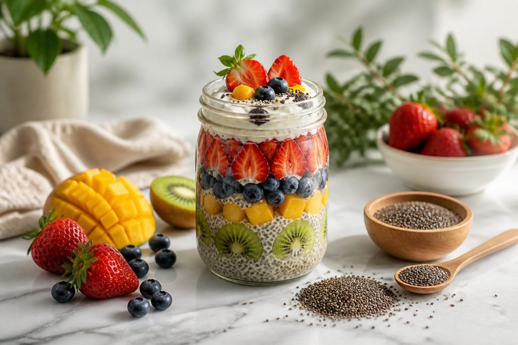 Parfait de graines de chia aux fruits frais