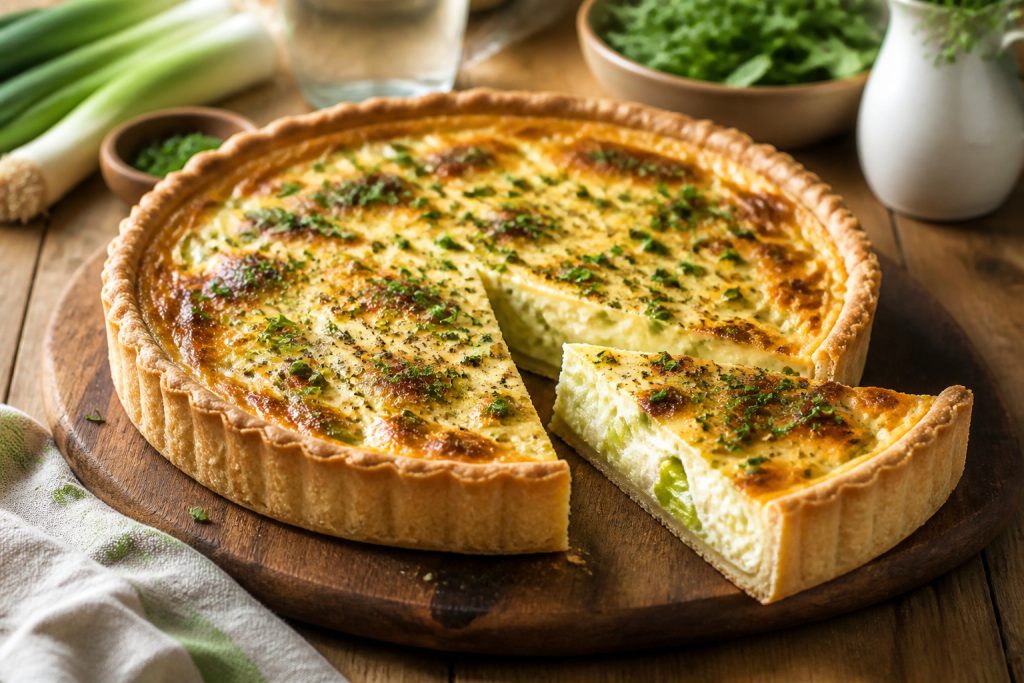 Quiche aux poireaux fraichement preparee