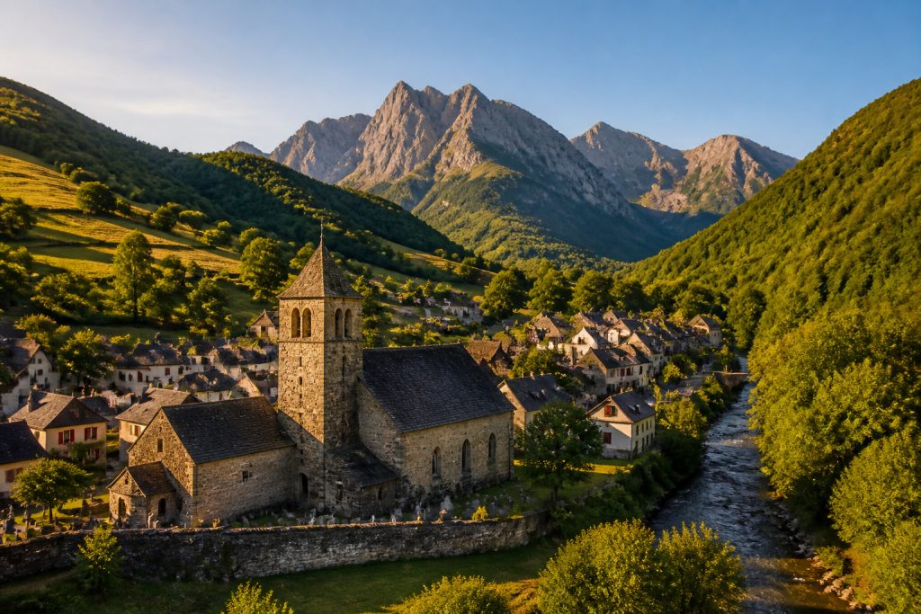 Eglise romane de sainte engrace au soleil couchant