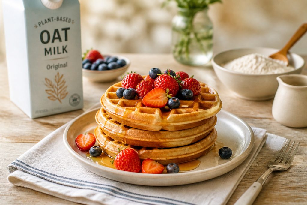 Gaufres vegetaliennes aux fruits rouges et sirop