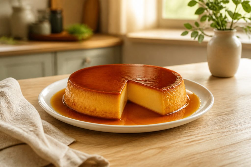 Flan aux oeufs parfait sauce caramel ambree
