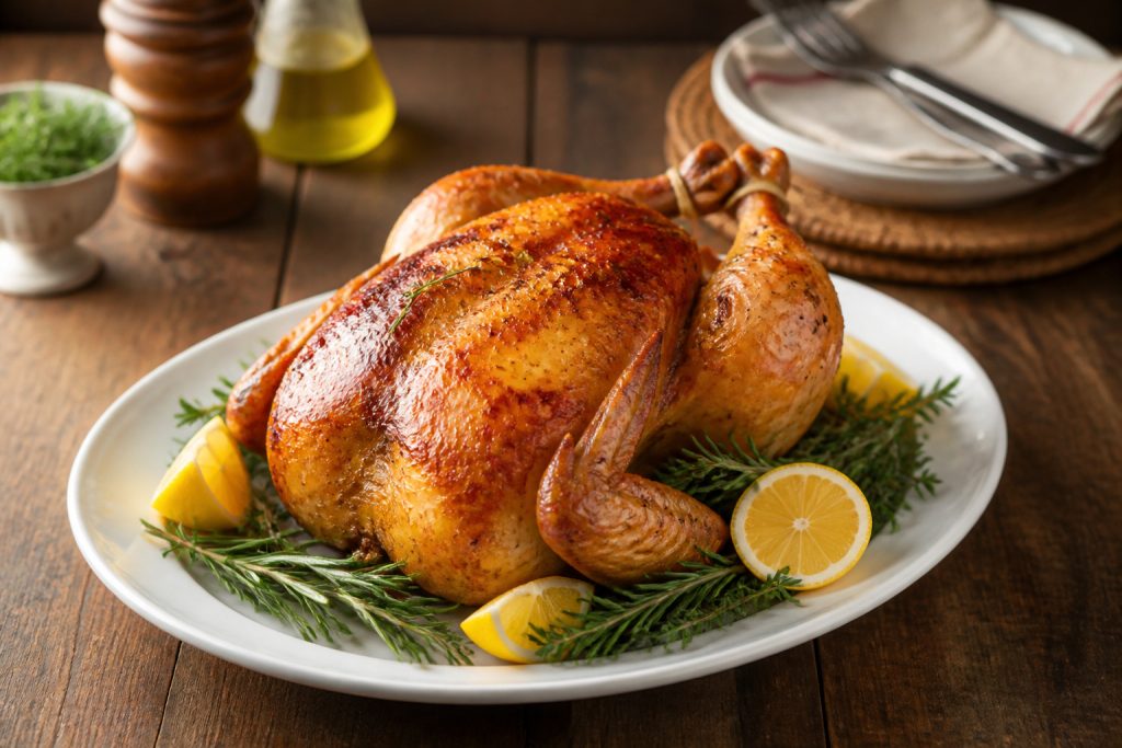 Poulet roti dore et juteux