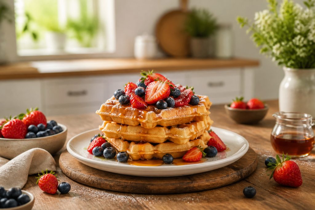 Gaufres veganes aux fruits et sirop derable