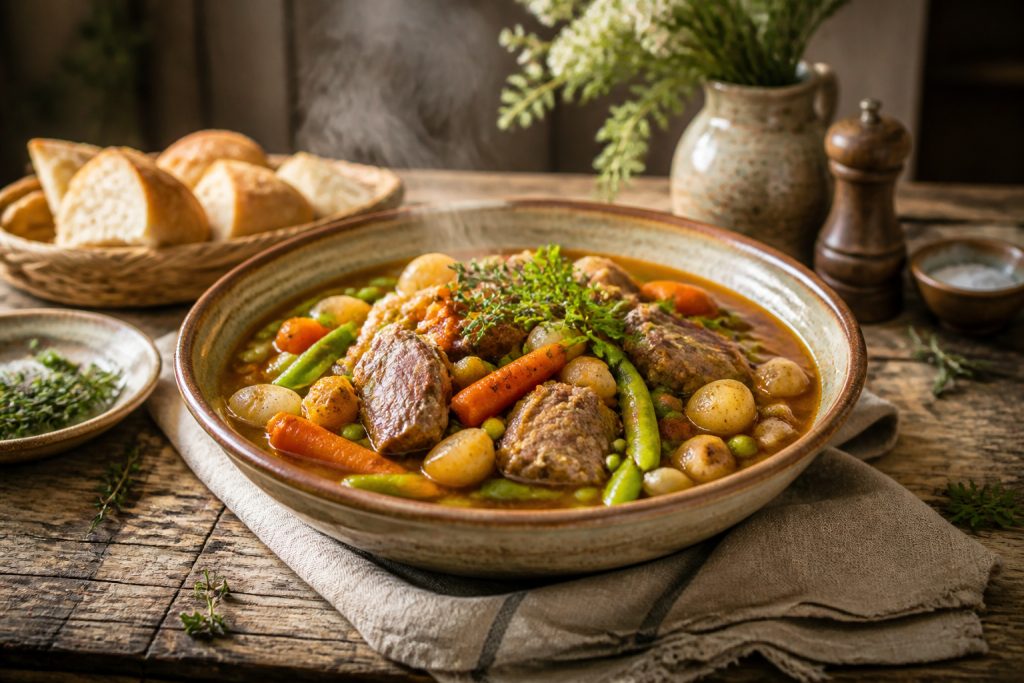 Navarin dagneau fumant et colore