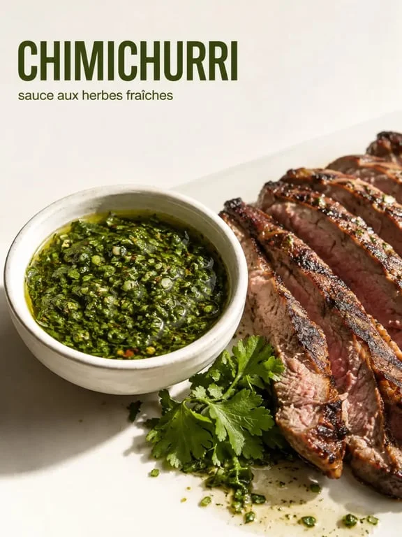 Sauce chimichurri servie en bol avec grillades